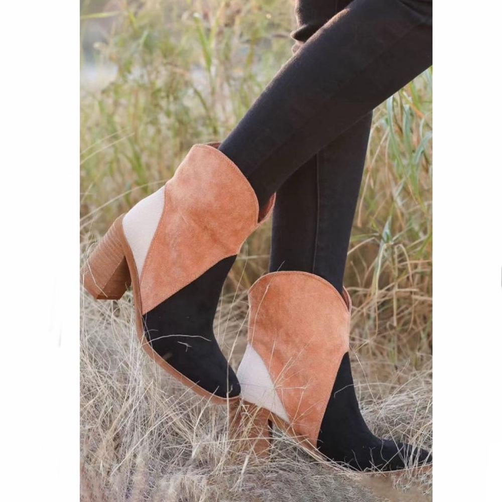 Black Color Block Suede Boot - Picture 3 of 4